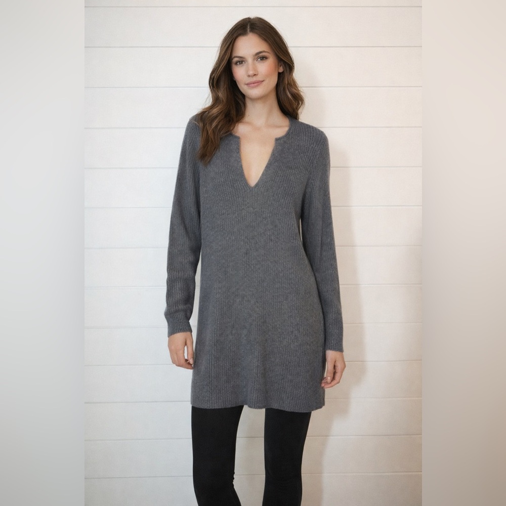 Ett:twa Anthropologie Amrita Gray Ribbed Wool Blend V-Neck Sweater Dress M